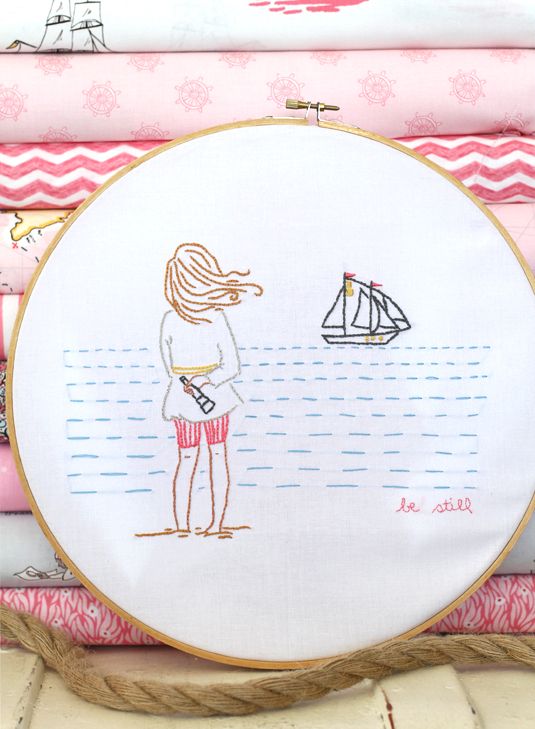 Girl on the beach | Embroidery Hoop