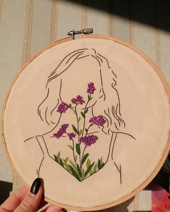 Girl with flowers | Embroidery Hoop