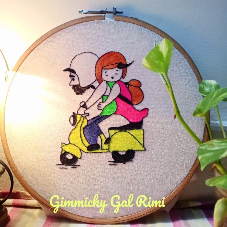 Couple on Scooter | Embroidery Hoop