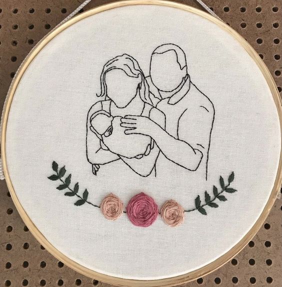 Couple with a Baby | Embroidery Hoop
