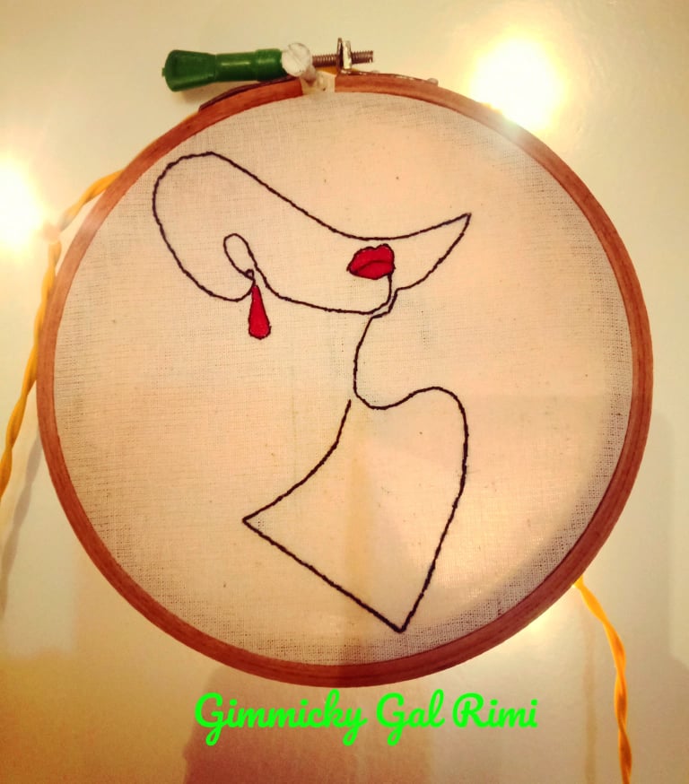 Artistic Woman - Earring and Lipstick | Hand Embroidery Hoop