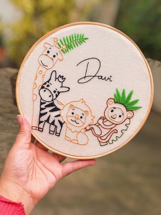 Customize name with animals | Embroidery Hoop