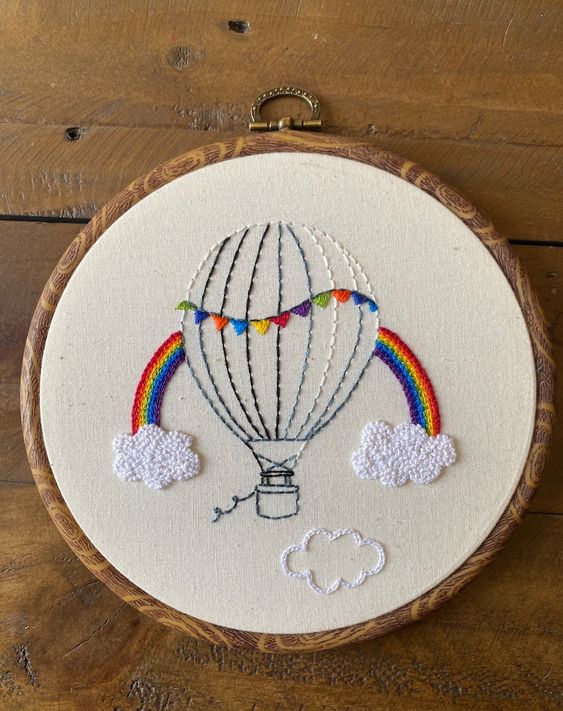 Air Balloon with Rainbow | Embroidery Hoop