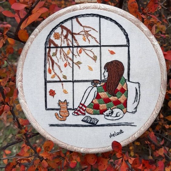 Girl on a window |  Embroidery Hoop