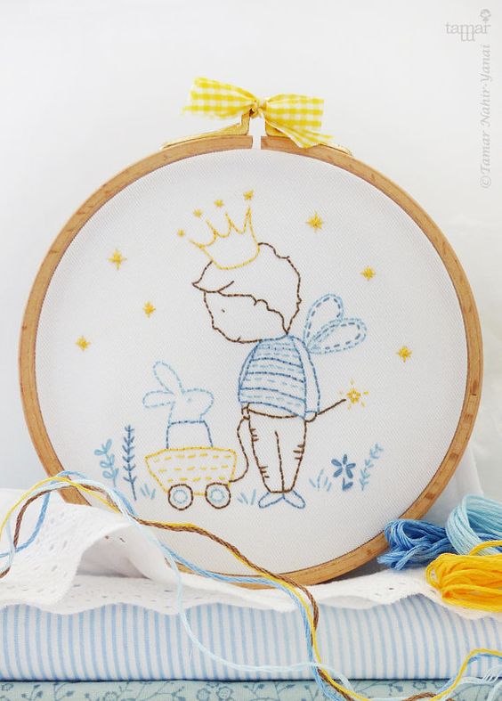 Boy with Rabbit | Embroidery Hoop