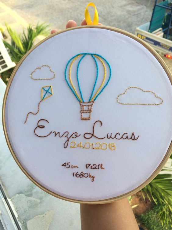 Air Balloon with customize name 3 | Embroidery Hoop