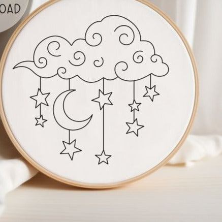 Moon and Stars | Embroidery Hoop
