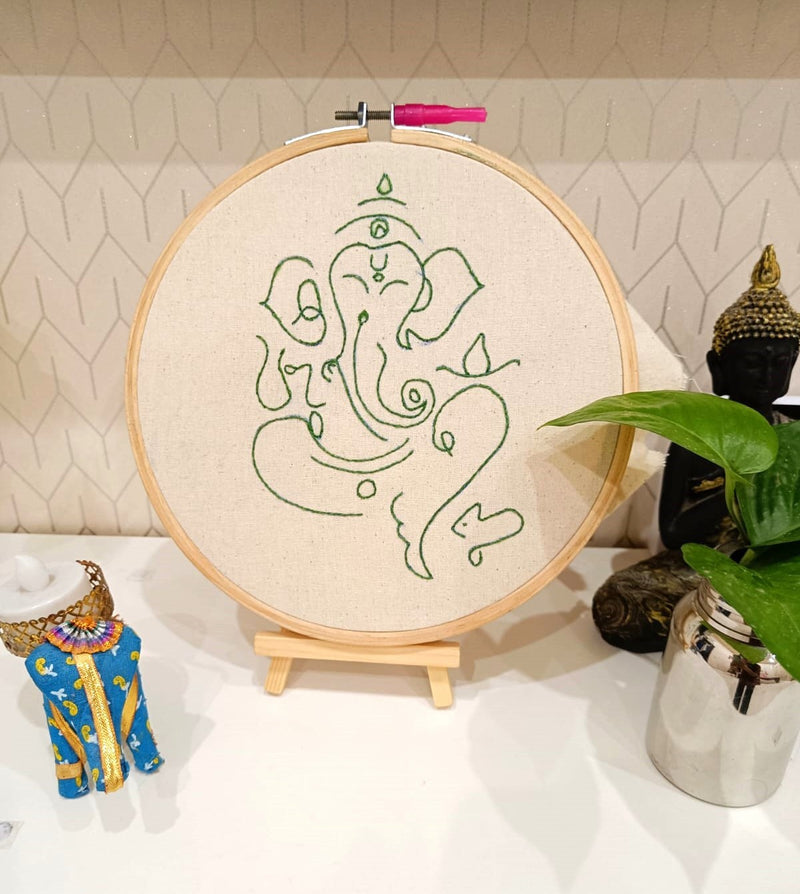 Green Ganesha | Embroidery Hoop