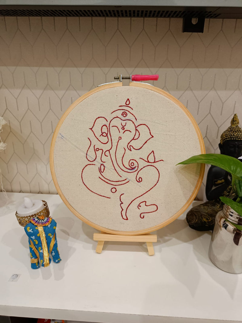 Red Ganesha | Embroidery Hoop