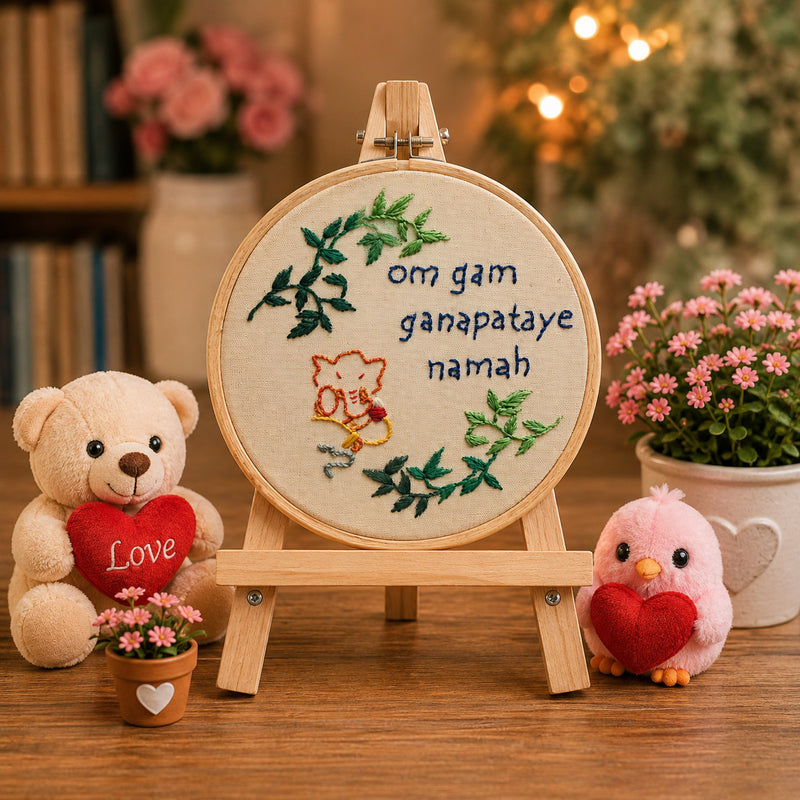 Om Gam Ganapataye Namah Embroidery Hoop – Handmade Ganesha Spiritual Décor