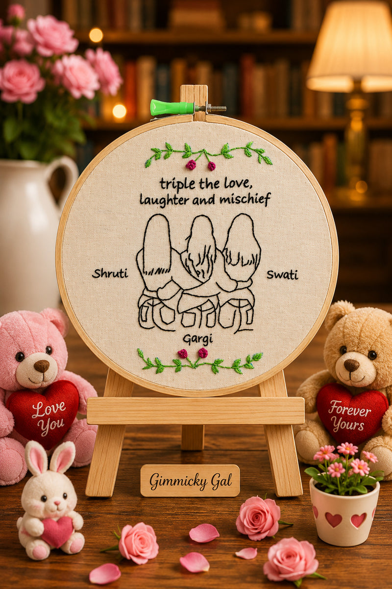 Personalized Three Sisters Embroidery Hoop – Custom Sister Names