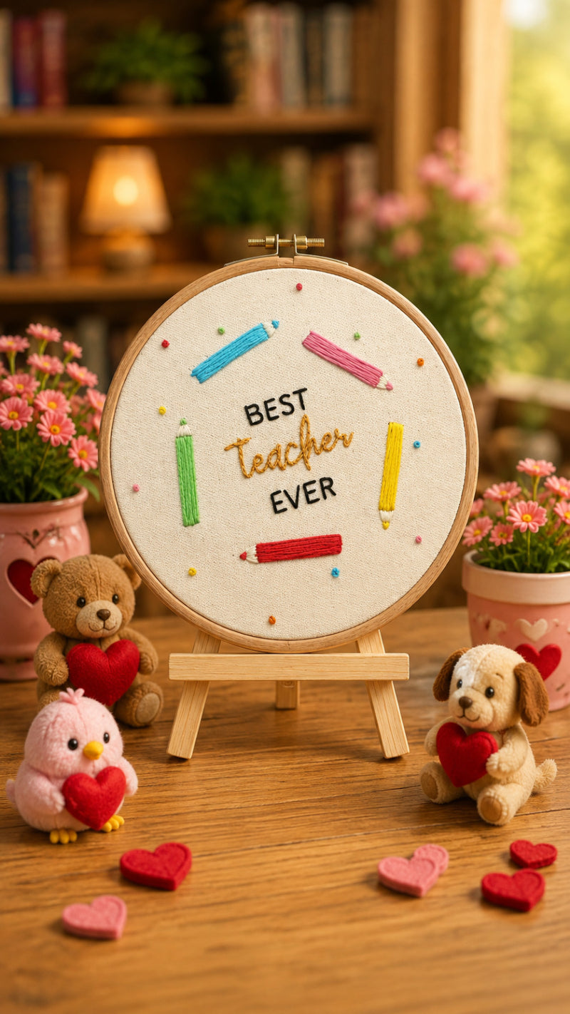 Best Teacher Ever – Colorful Embroidered Teacher Appreciation Hoop