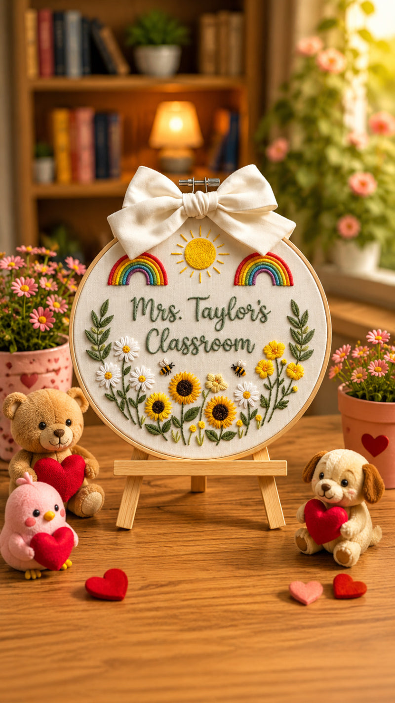 Mrs. Taylor's Classroom – Personalized Floral Embroidered Teacher Hoop