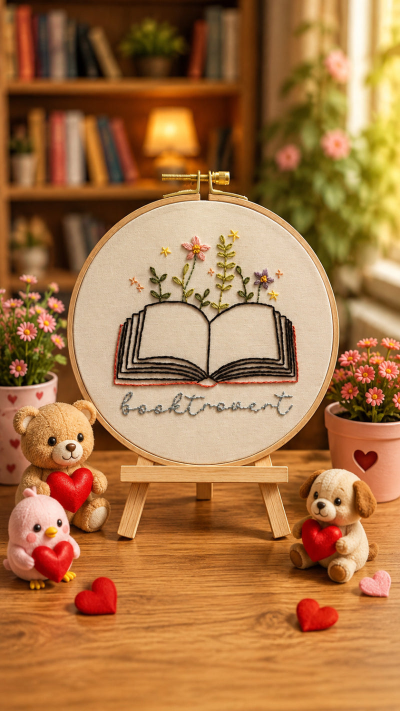 Books & Blooms – Embroidered Teacher Hoop Art with Open Book