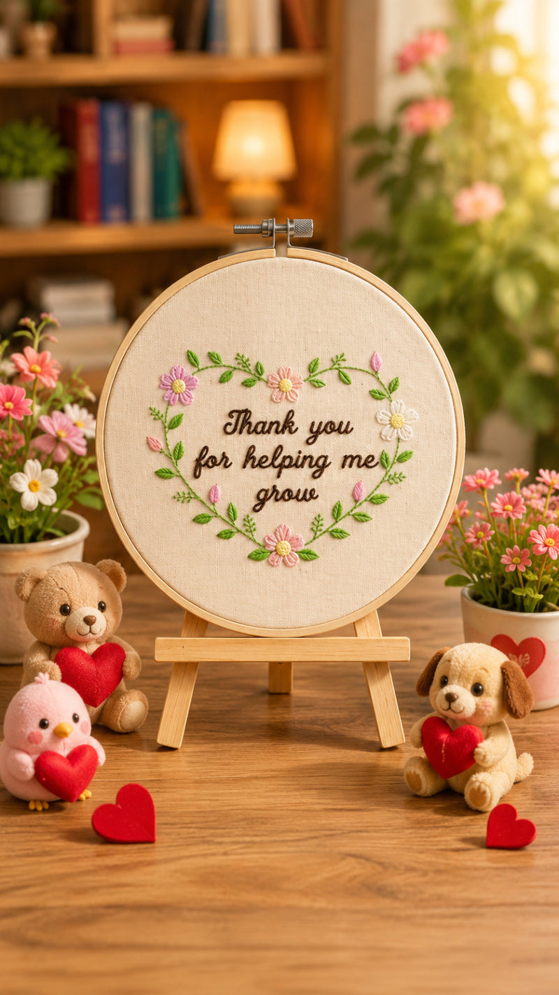 Thank You for Helping Me Grow – Floral Embroidered Teacher Gift