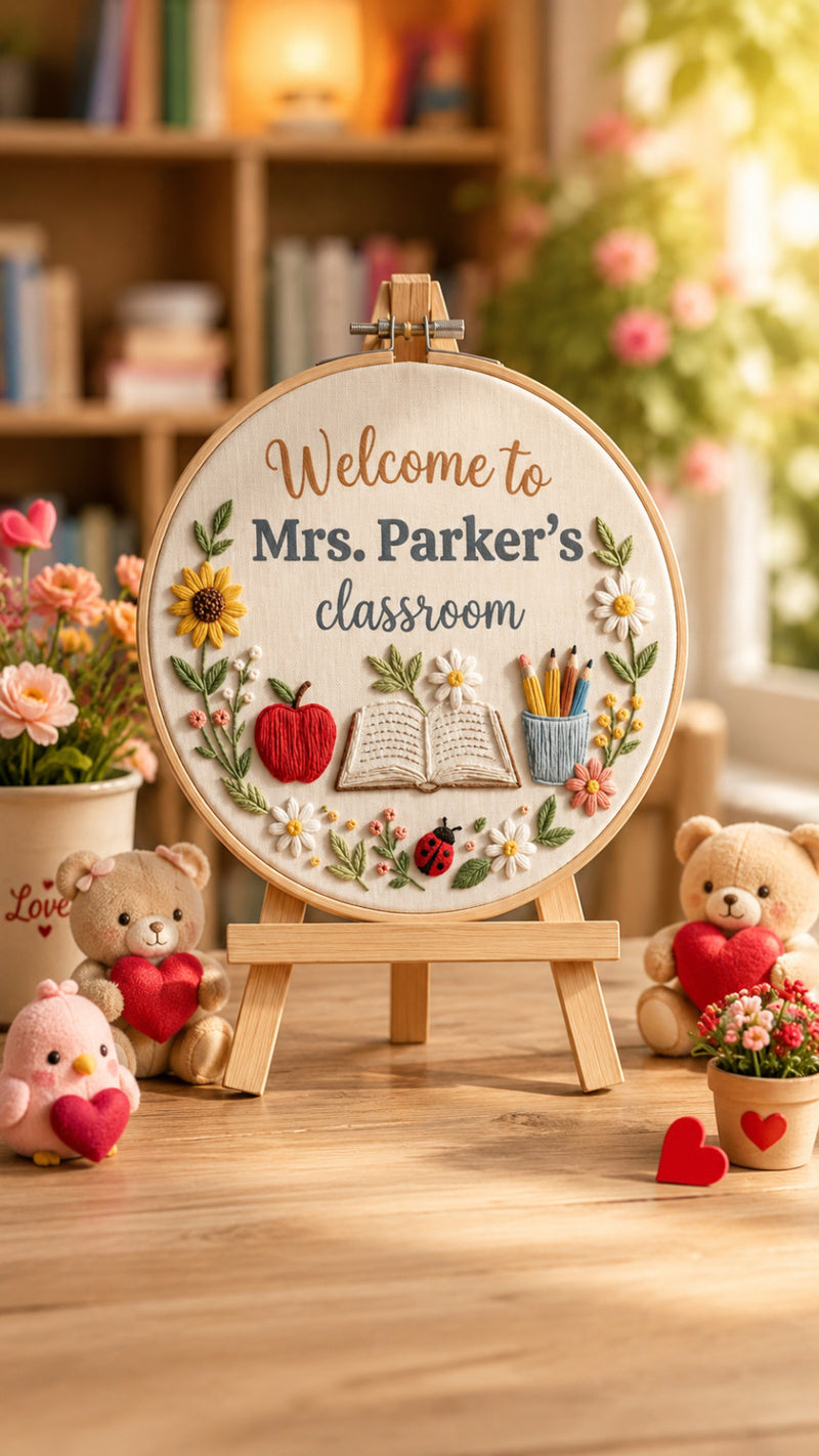 Welcome to Mrs. Parker's Classroom – Embroidered Teacher Hoop Sign