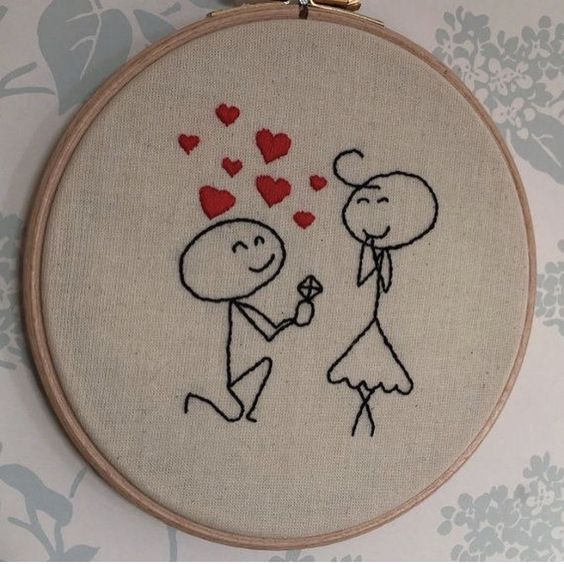 Couple Proposing | Embroidery Hoop