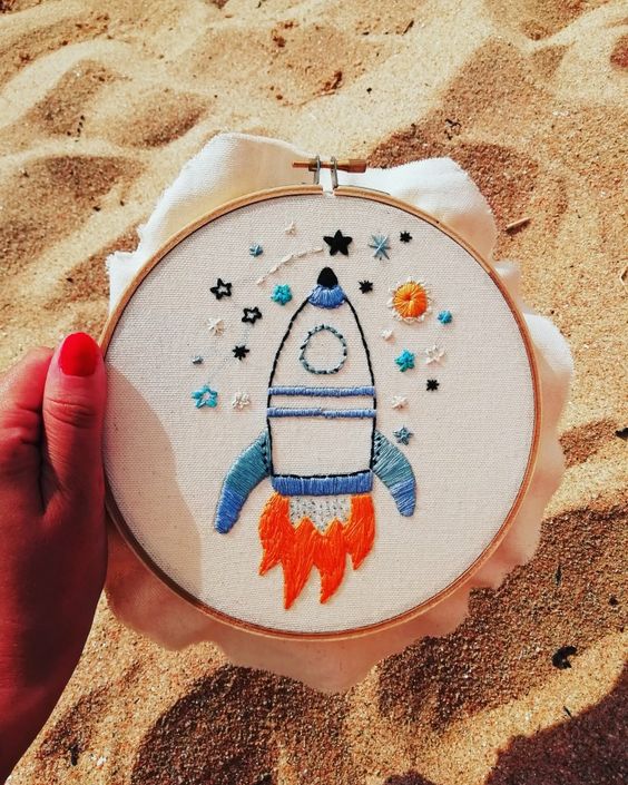 Space Rocket |  Embroidery Hoop