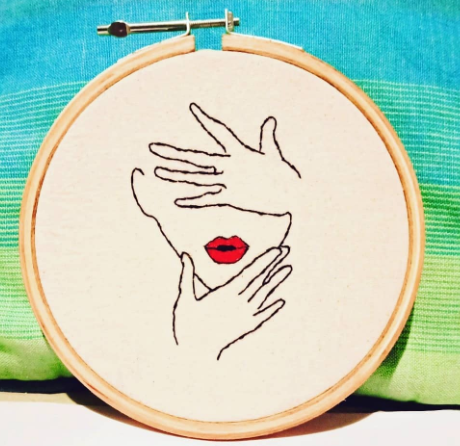 Artistic Face Hidden Behind| Hand Embroidery Hoop